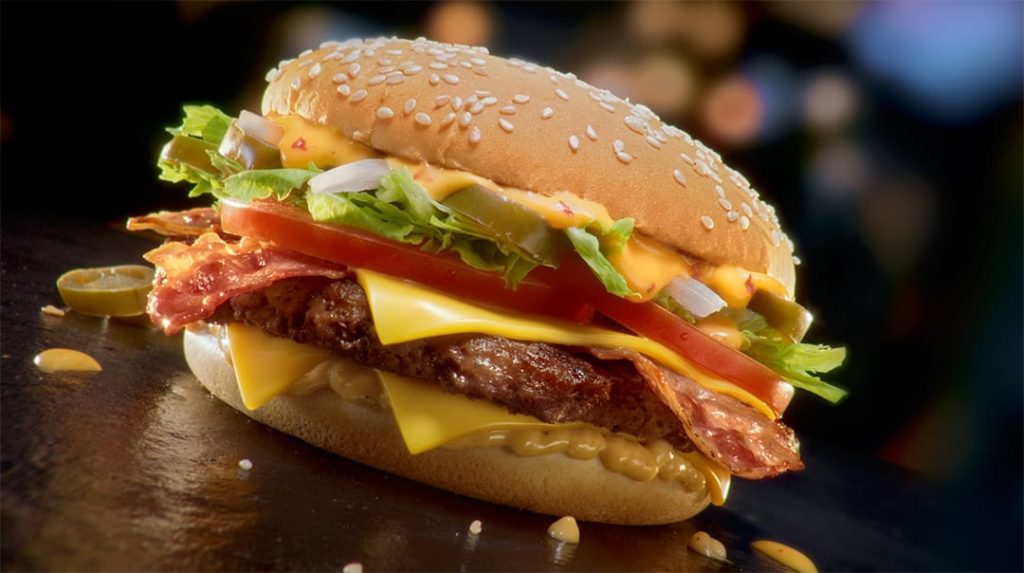 A tabletop food film about the widest patty and rotating camera movements